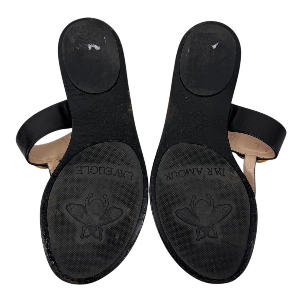 Gucci Black Leather Thong Sandal Gold Double G Logo Size 38.5 - Picture 10 of 13